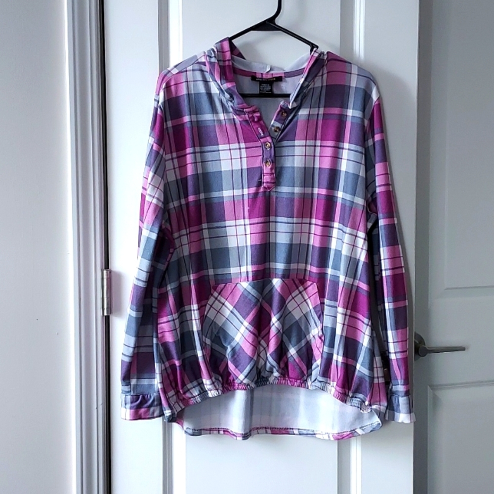 COPY - Robert Louis hooded long sleeve button-up top xl pink gret white